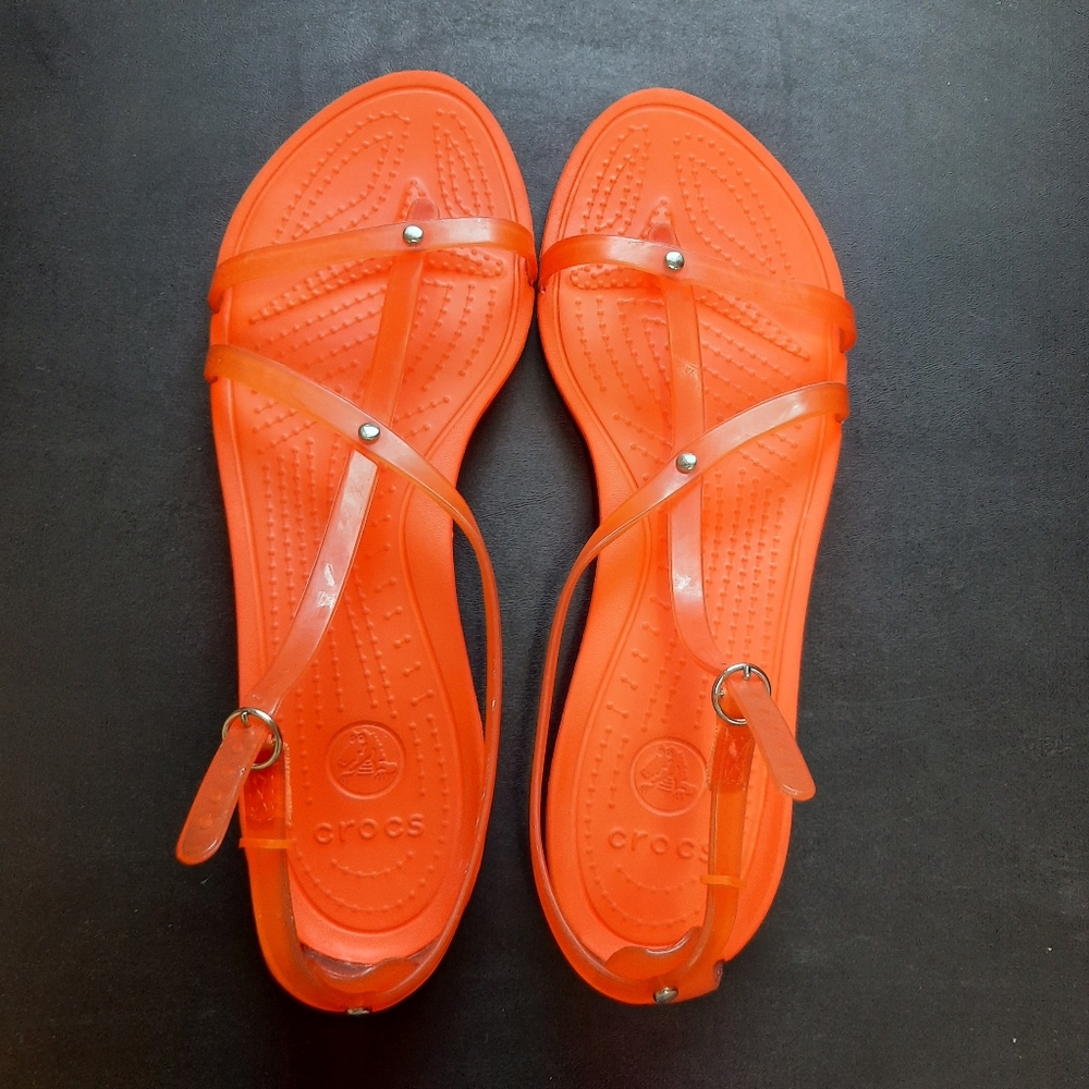 Crocs Really Sexi Sandals Womens Size 10 Orange Jelly Flip Flops Flat Thong